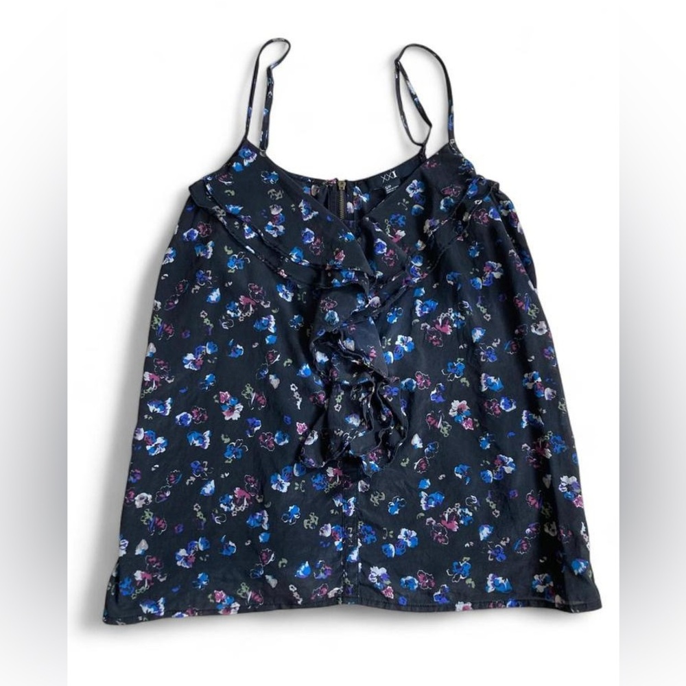 XXI 100% silk floral ruffled cami tank top